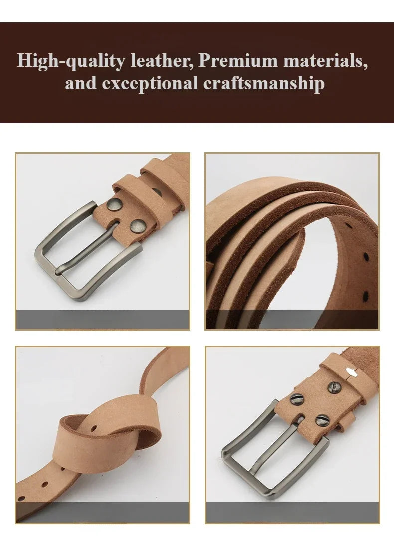 Leather Belt for Men Made From Genuine Whole Cowhide, Trimmed Edge Belt, Cowhide in Natural Color, Casual and Retro Style,