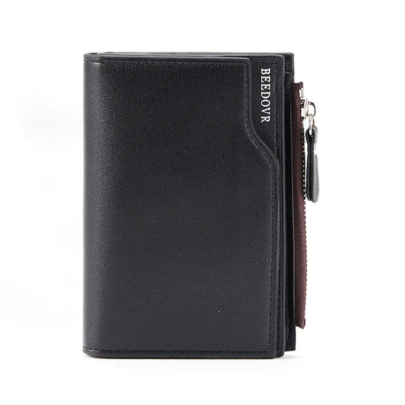 PU Leather Wallet for Men Short Casual Carteras Business Foldable Wallets Luxury Small Zipper Multi-card Slot Coin Pocket Purse