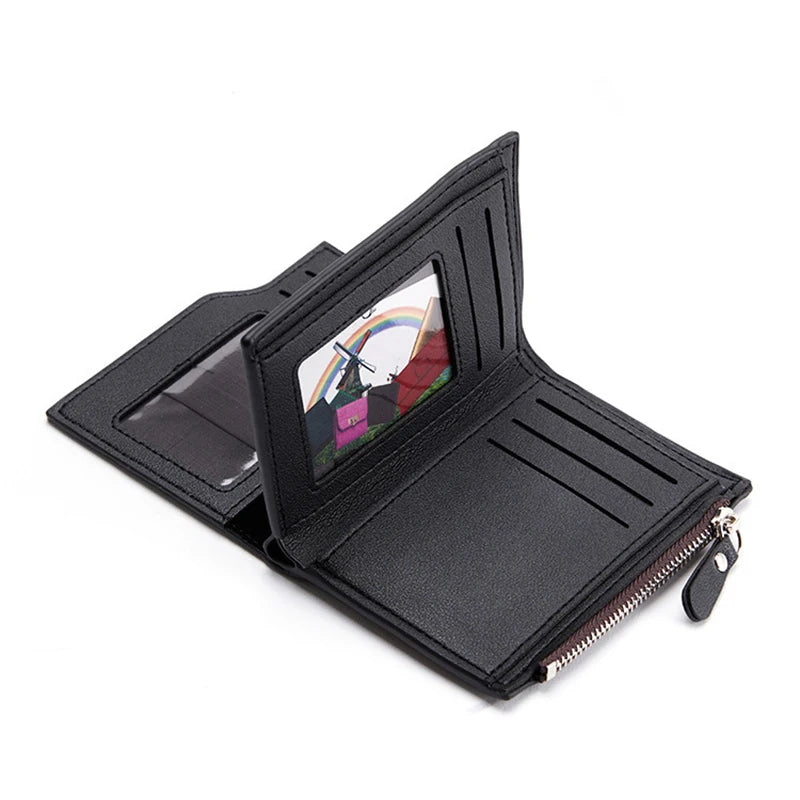 PU Leather Wallet for Men Short Casual Carteras Business Foldable Wallets Luxury Small Zipper Multi-card Slot Coin Pocket Purse