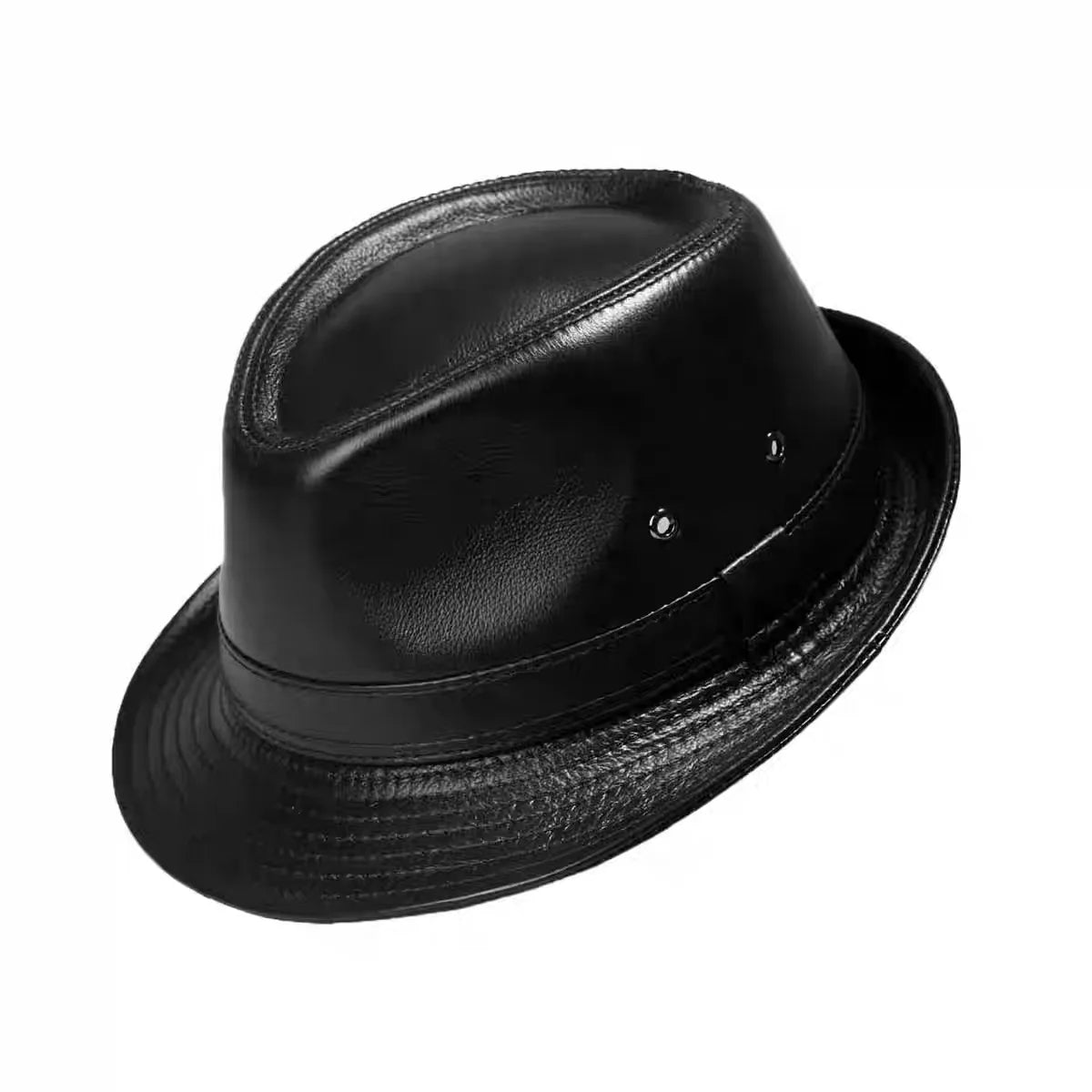 Genuine Leather Cowhide Formal Hat Gentleman Cowhide Short Brim Black/Brown Top Hat Male Shows Gentleman Air Vent Fedora