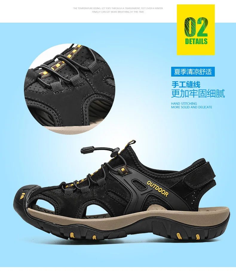 Summer Men's Slippers -Thick Soled Anti-Slip lace-up Slides Indoor & Outdoor Beach Sandals,Casual Comfortable Durable Footwear