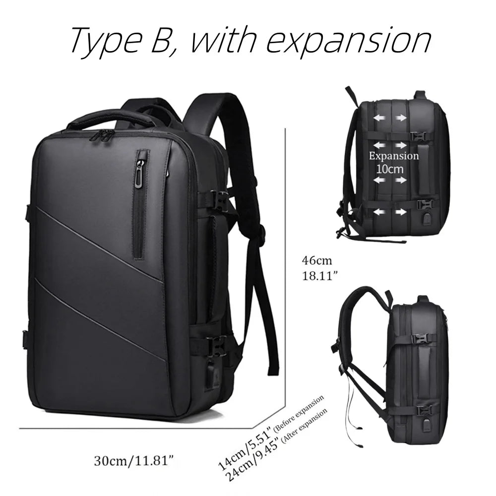 Large Capacity Men's Backpack Expandable Business Travel Bag 15.6 inch Laptop Waterproof Backpack USB Charging Camping Baggage