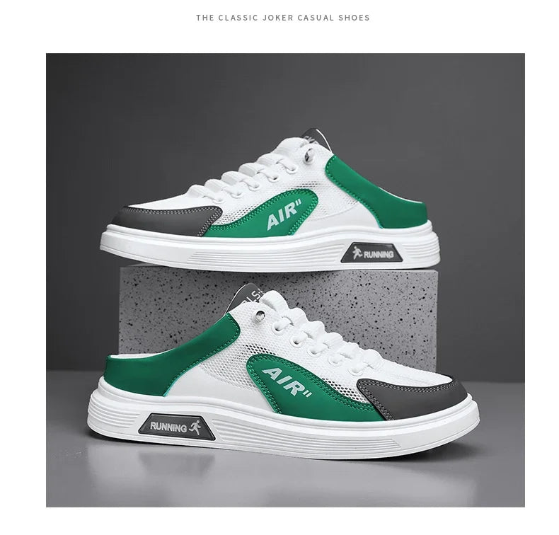 Half Slippers Men Low-top Canvas Shoes Casual Breathable Sneakers Korean Style Autumn Lace Up Casual Non-slip Trainers