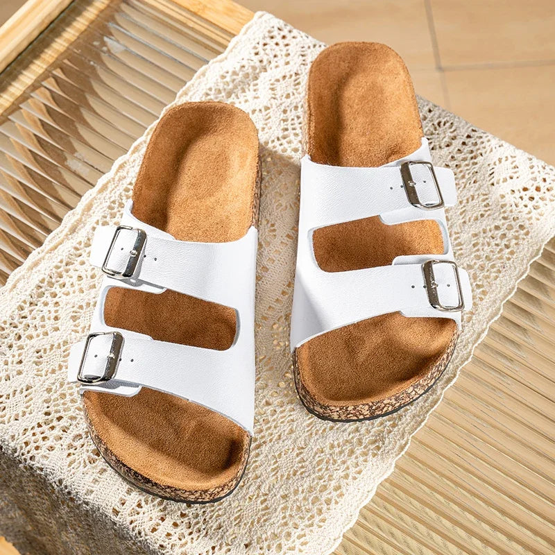 Fashion Classic Unisex Slippers For Men Comfortable Summer Cork Shoes For Men Outdoor Sandals Microfiber