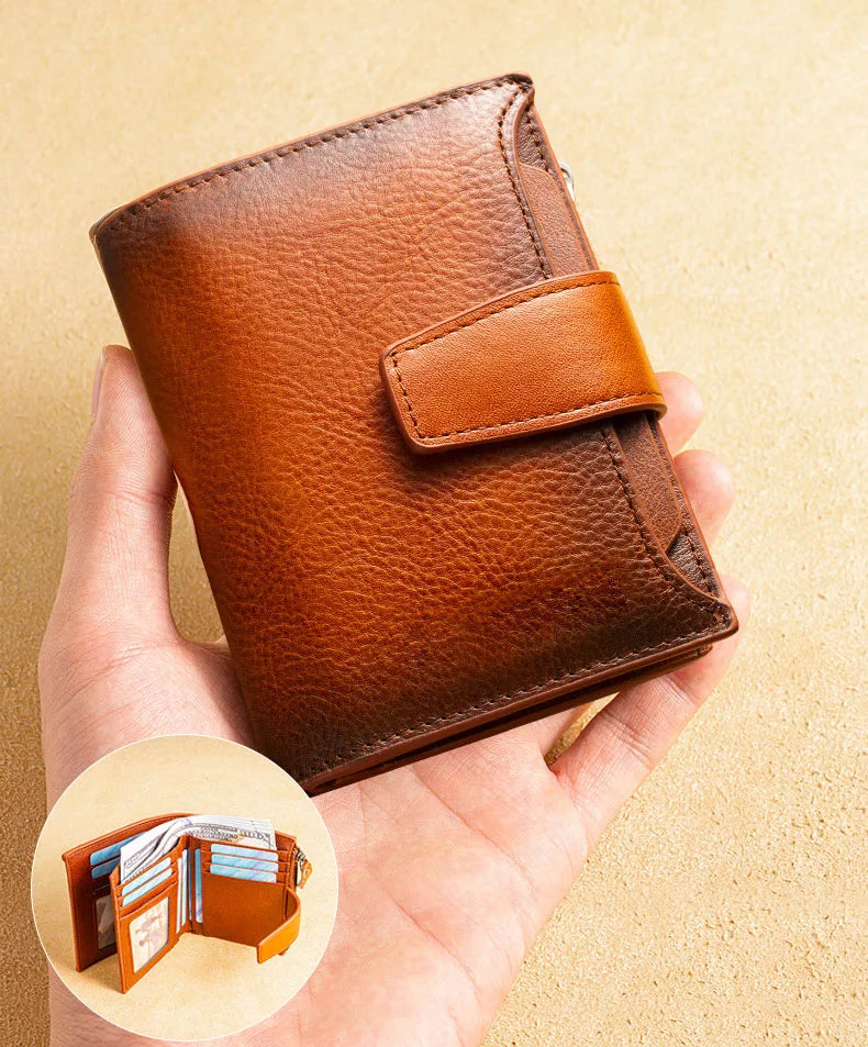 Short Genuine leather Wallet for Man Daily Real Cow Leather Purse 2025 New Boys RFID Card Holder Coin Purse