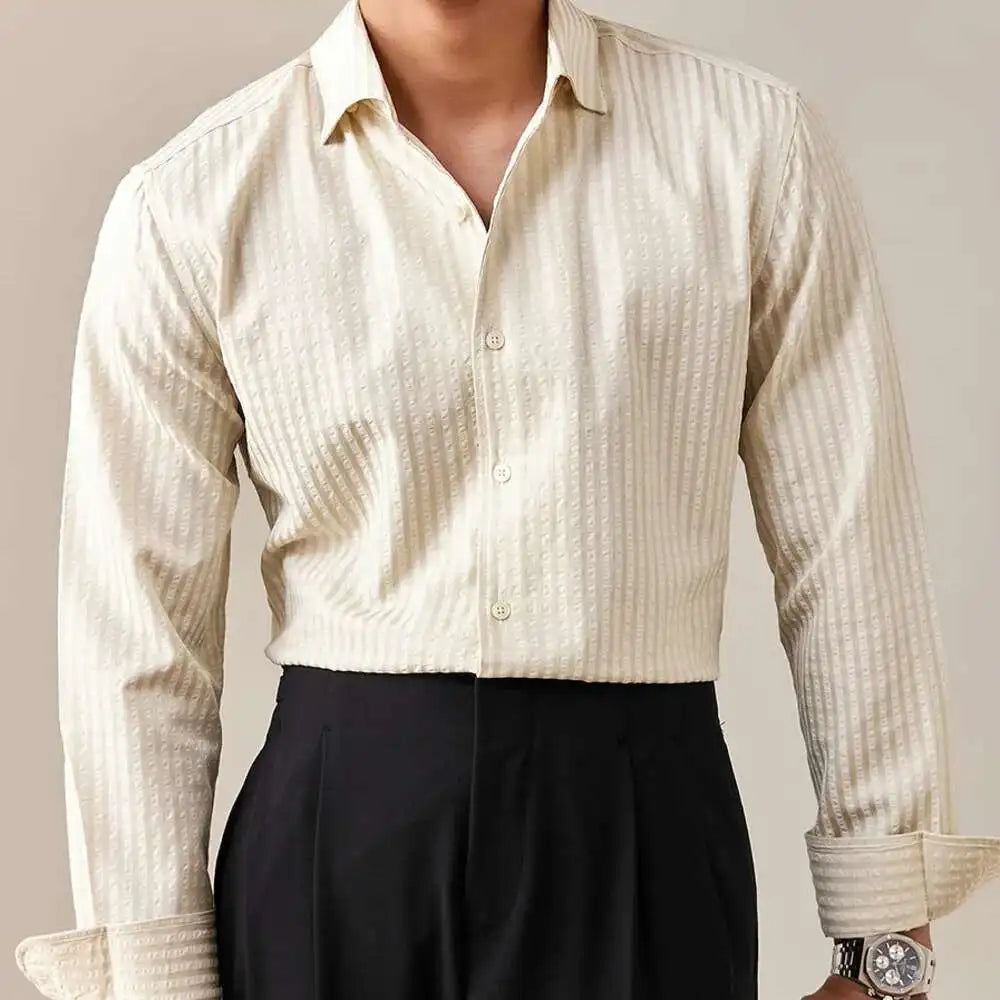 2025 Spring Shirts Men Dress Stripe Long Sleeve Shirt British Versatile Casual Cotton Shirt Fashion Man Camisa Social Masculina