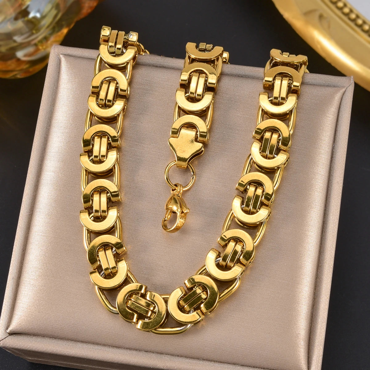 Vintage Gold Plated Chain Necklace Women Retro Victorian Gothic Stainless Steel Link Elegant Jewelry Gift Her Valentines Day