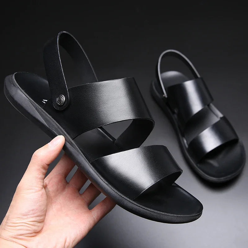 Summer Dress Men Sandals Leather New 2025 Fashion Vintage Men Shoes High Quality Soft Comfort Casual Flats Beach Male Slippers
