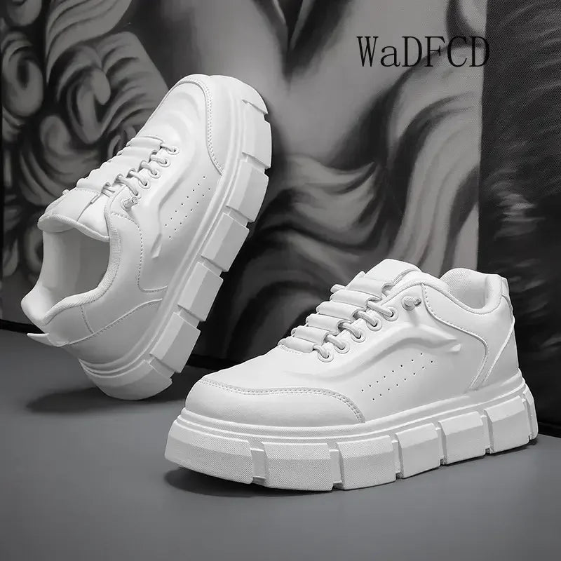 Sneakers Casual Men Designer Easy Matching White Board Shoes Fashion Leather Breathable Height Increased Flat Platform Gym Shoes
