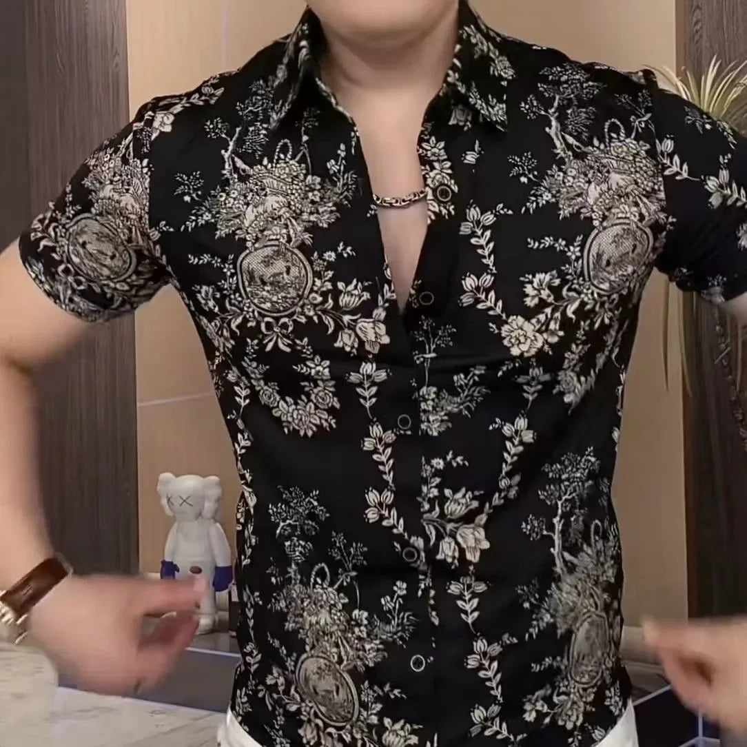 Men's Shirts Trendy and Fashionable Floral Short Sleeves