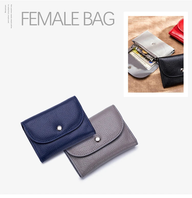 Genuine Leather Wallet Women Casual Simple Female Short Small Wallets Coin Purse Card Holder Men Money Bag with Zipper Pocket