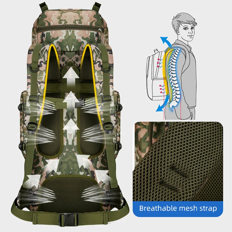 90L Travel Bag Camping Backpack Tactical Hiking Climbing Bags Outdoor Mountaineering Large Sport Bag Men Luggage Molle Rucksack