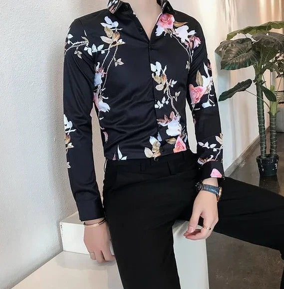 Shirts For Men White With Print Man Shirt Long Sleeve Printed New In Collar Asia S Korean Popular Clothes Trend Original Tops