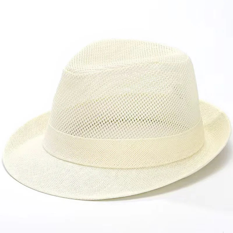 Wholesale Middle Aged and Elderly Male Summer Breathable Mesh Sun Caps Women Beach Trilby Straw Hat Big Head Men Party Fedora