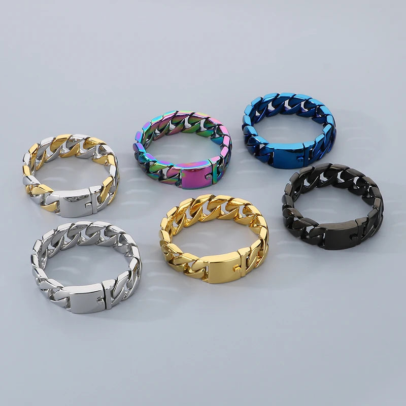 HAOYI Dropshipping 20mm Gold Color Bracelet Bangle Men's Heavy Chunky Link Chain Bracelet Fashion Jewelry Gifts
