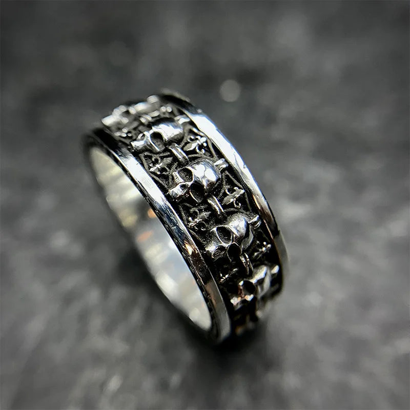 Punk Gothic Retro Engraved Horror Multiple Skulls Open Ring Men's Halloween Trend Cosplay Wearing Prop Motorcycle Ring Wholesale