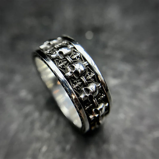 Punk Gothic Retro Engraved Horror Multiple Skulls Open Ring Men's Halloween Trend Cosplay Wearing Prop Motorcycle Ring Wholesale