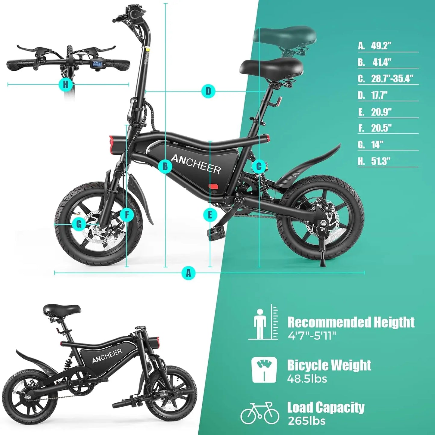 Folding Electric Bike for Adults, 374Wh Ebike, 20MPH Electric Bikes, 14" Foldable Electric Bicycle, 20-50 Miles, Customized