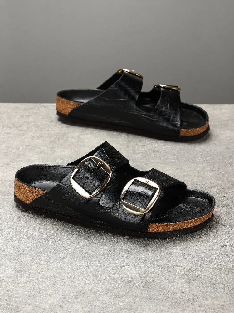 Couple's New Genuine Leather Slippers Summer Men's and Women's Water Beach Shoes Casual Sports Sandals Non slip Breathable Shoes