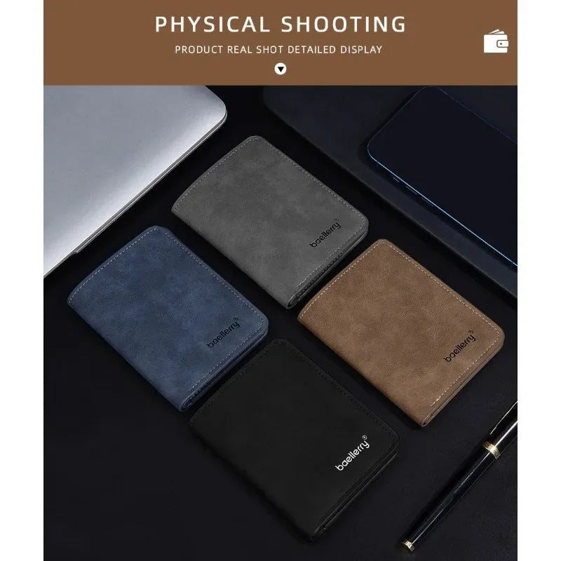 New Baellerry Wallet for Men PU Leather Front Pocket Minimalist Money ClipTravel Essentials Black blue brown gray four colors