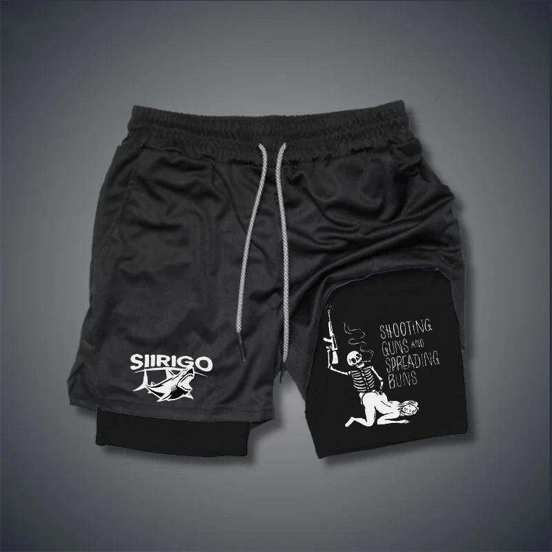 Men's Fitness Shorts Breathable Quick Drying Printed Double-Layer Shorts Summer Sports Casual Training Jogging Shorts XS-3XL