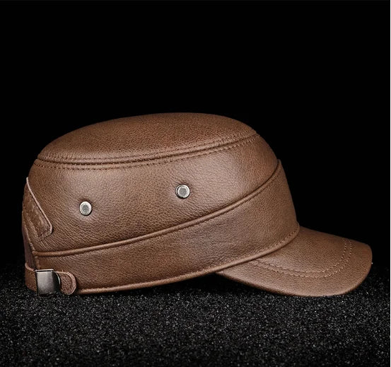 2025 New Men Spring/Winter Real Leather Black/Brown Flat Baseball Caps Male 54-62 cm Customized Size Outdoor Snapback Golf Hat