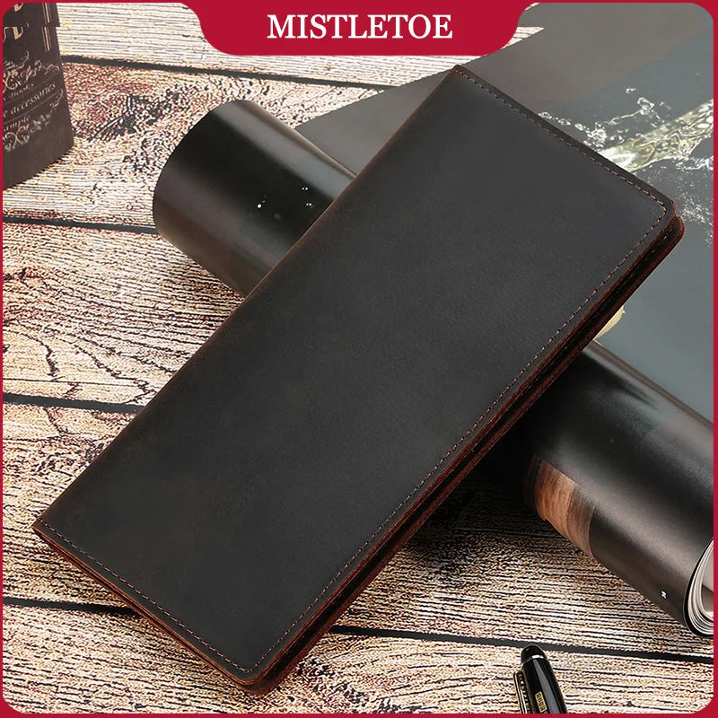 Man 100% Real Cow Leather Wallet Long Billfold Credit Card Holder Purse for Men Outfits Birthday Gift