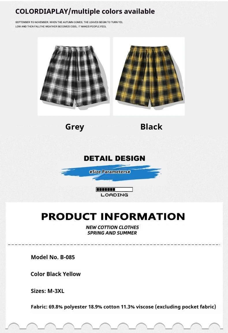 2025 Men's Shorts Checkered Printed Home Casual Pants Breathable Summer Street Wear Combination with Flat Corner Design