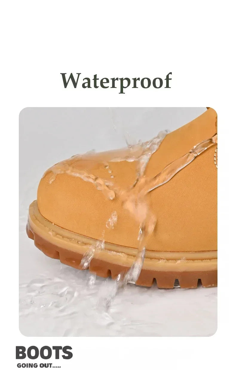 Men Boots High Top Boots Men's Leather Shoes Winter Fashion Plush Warm Shoes Outdoor Sneakers Lace Up Non-Slip Ankle Boots Male