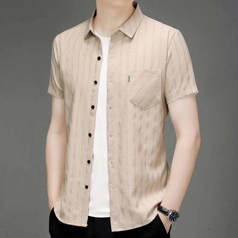 New Men's Business Casual Short Sleeved Printed Shirt with Wrinkle Resistance No Ironing Comfortable All Season Versatile Top