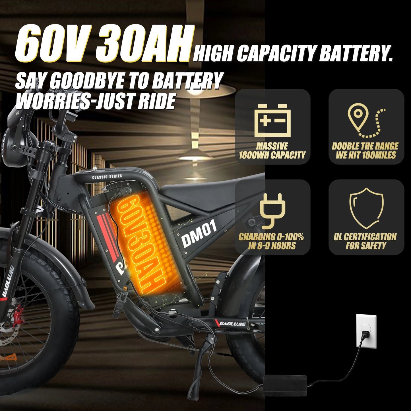 OEM DM01 Electric Motorcycles Peak 3000W Brushless Gearless Motors 60V 30AH Lithium Battery Max Speed 42MPH Adult Off Road Ebike
