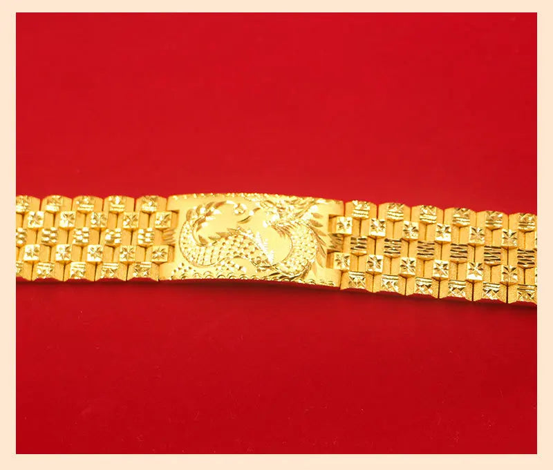 Exquisite Dragon Vein Car Flower Bangle Chain 14k Gold Color Watch Chain Wedding Birthday Fine Jewelry Gift for Men Father Bro