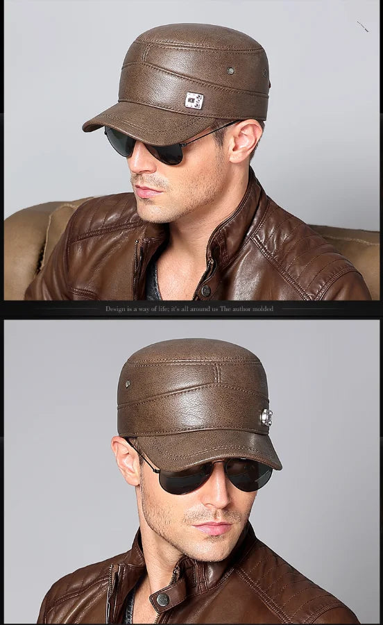 2025 New Men Spring/Winter Real Leather Black/Brown Flat Baseball Caps Male 54-62 cm Customized Size Outdoor Snapback Golf Hat