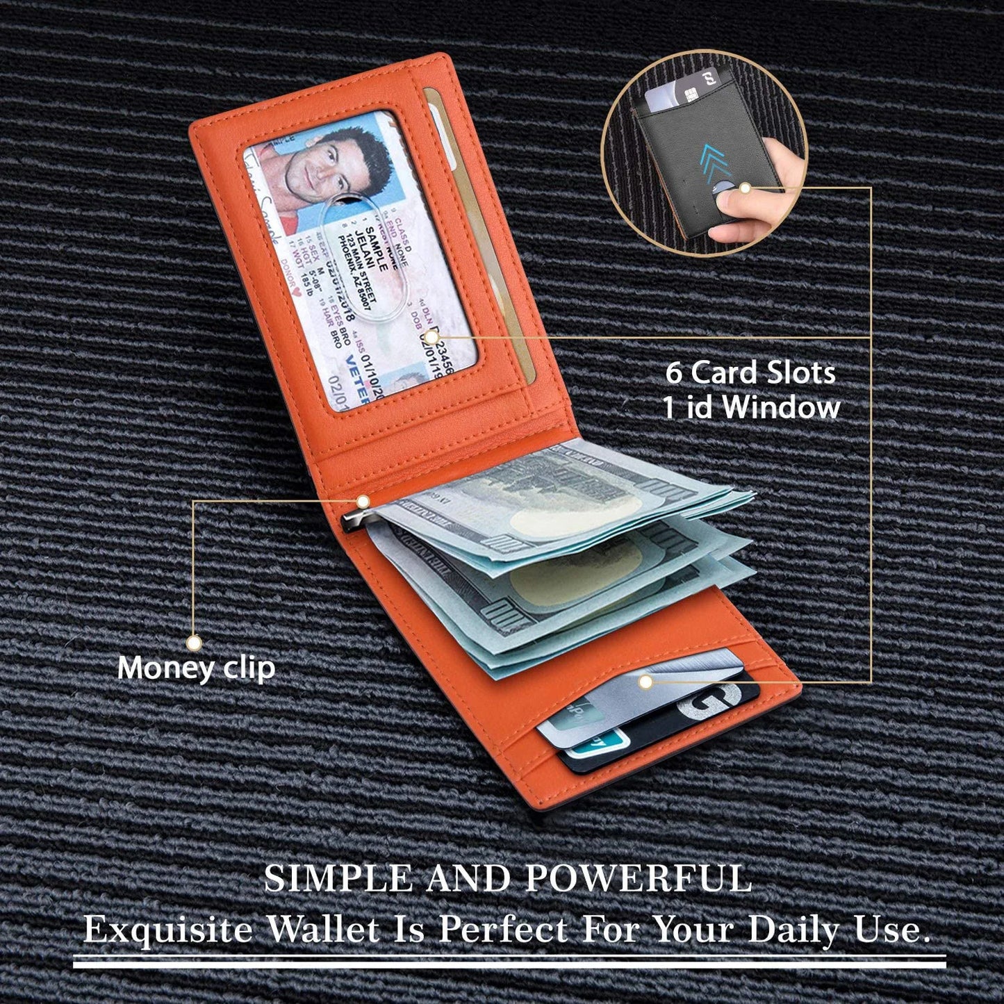 Slim Wallets for Men - Leather Money Clip Mens Wallet - RFID Blocking Front Pocket Bifold Wallet - Minimalist Credit Card Holder