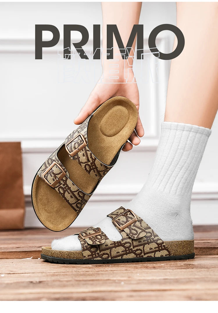 2025 Luxury Cork Slippers for Men Fashion Print Designer Slides Man Summer Mules Slippers Men Comfortable Brand Sandals Unisex