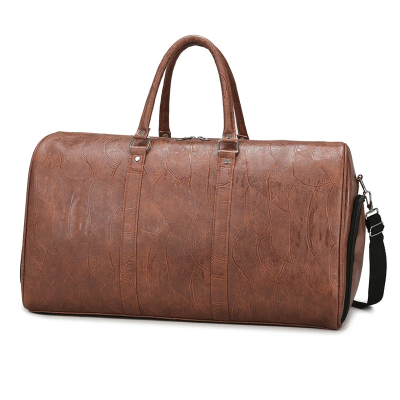 Soft Leather Travel Bag Large Capacity Fashion Weekend Bag Handle Bag Lightweight Sports Gym Bag With Separate Shoe Compartment