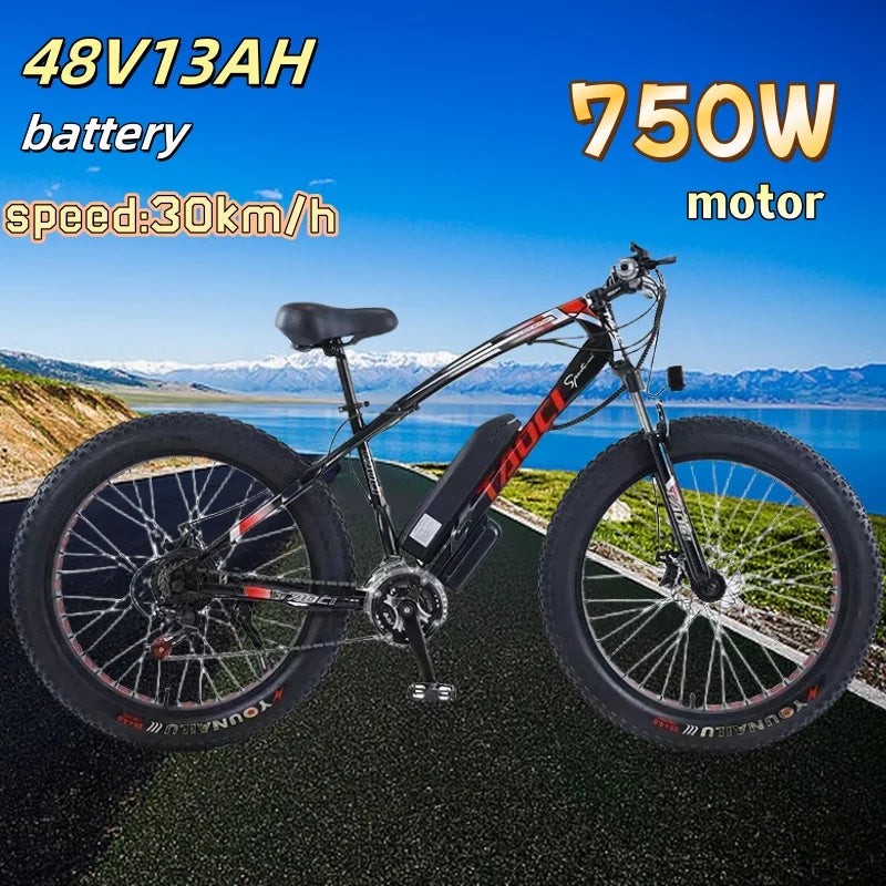 Electric bicycle AKEZ 750W motor 48v13ah battery Hydraulic Brake Electric bike 26 inch Fat tires mountain off-road riding e-bike