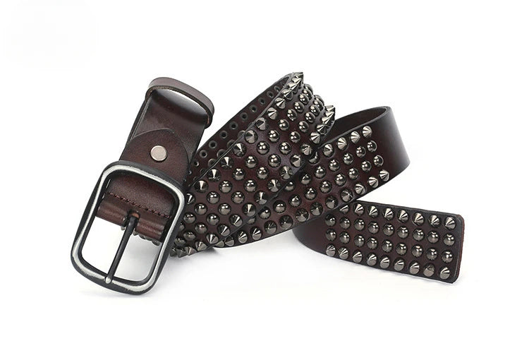 Men Belt Genuine Leather Heavy Metal Rivet Punk Belts For Men Rock Stud Cowboy Men Ceinture Homme Waist Belt Cinturon Mujer