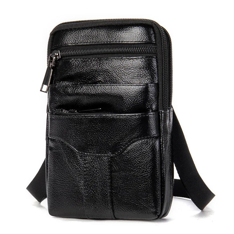Men Genuine Leather Shoulder Male fanny pack High Quality Messenger Bags  Men's Fashion Business Belt Bag Small Briefcase Waist