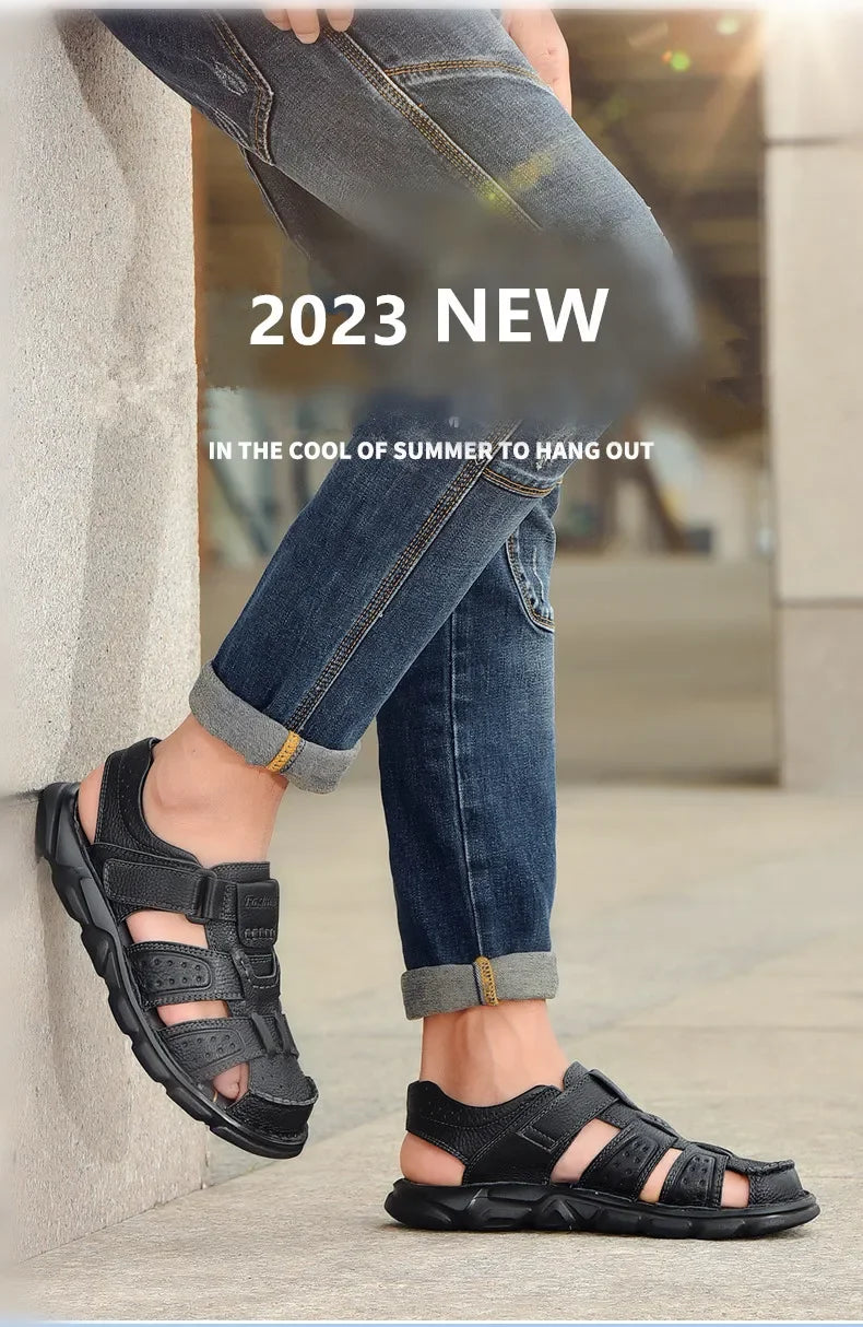 Genuine Leather Casual Shoes For Men High Quality Classic Men Sandals Summer Outdoor Walking Men Sneakers Breathable Men Sandals