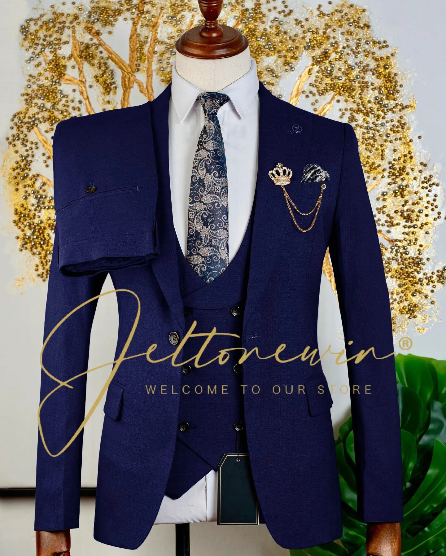 Men's Brown Three Piece Suit with Vest and Trousers Slim Fit Formal Wear for Wedding Groomsmen Party Business Occasion