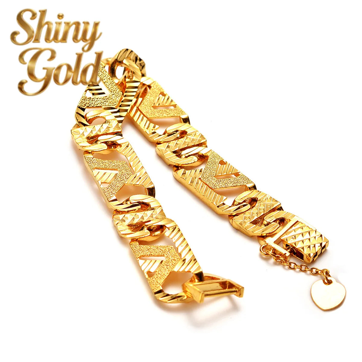 ShinyGoldAU999 gold bracelet men's wide version fashionable personality 24K gold jewelry wrist chain atmospheric real gold watch