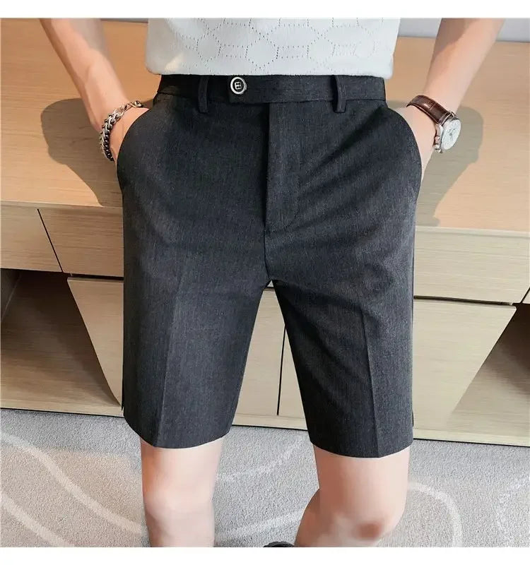 Suit Shorts Summer Men's Pants Straight-leg Casual Handsome Small Trousers Versatile Five-quarter Pants Loose Causal Chic Pants