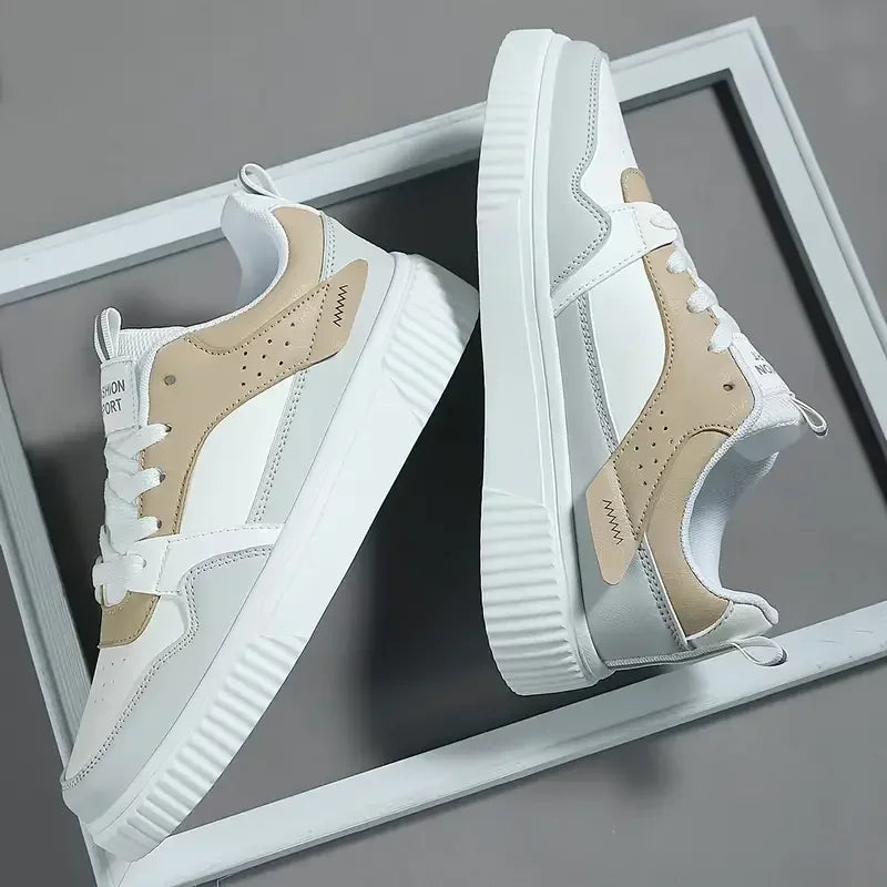 White Sneakers for Men New Casual Shoes PU Leather Tennis Shoe Non Slip Athletic Shoes Breathable Comfort Walking Shoes