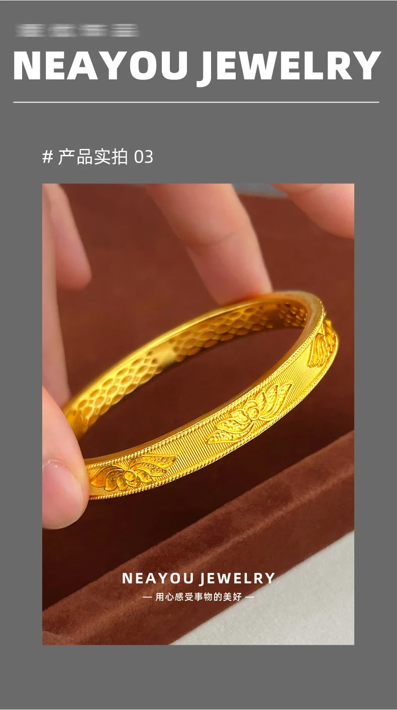 24k Gold Real 9999 Golden Broken Bingbing Bangles Flash Solid Bracelet Women's Temperament Fine Jewelry Set Ring Bracelet