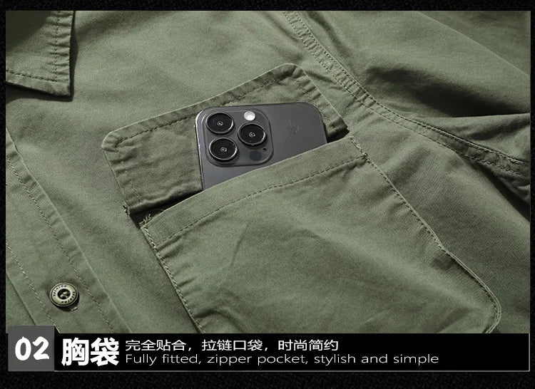 2025 new new men's long-sleeved shirt autumn and winter youth casual overalls fashion trend solid color shirt top