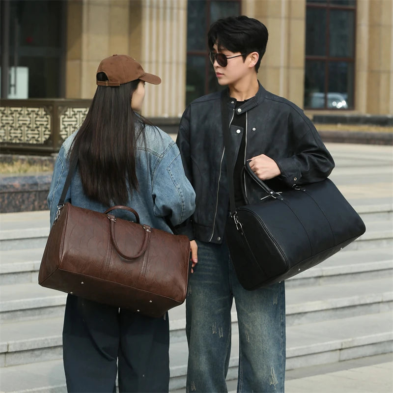 Soft Leather Travel Bag Large Capacity Fashion Weekend Bag Handle Bag Lightweight Sports Gym Bag With Separate Shoe Compartment