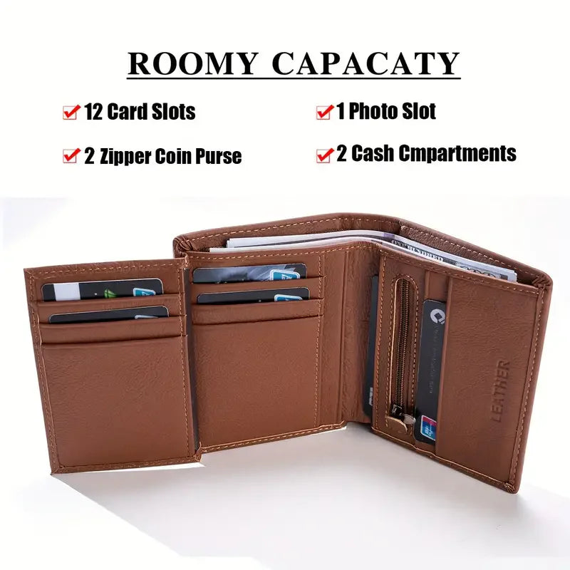 men's wallet Genuine Leather Wallets For Men Coin Purse Vintage Vertical Short  Credit Card Holder Money Bag Men's RFID wallet