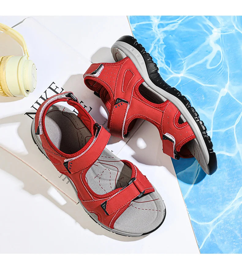 New Summer Leather Women's Sandals Fashion Design Breathable Women Casual Shoes Women Outdoor Beach Flat Sandals Big Size 42