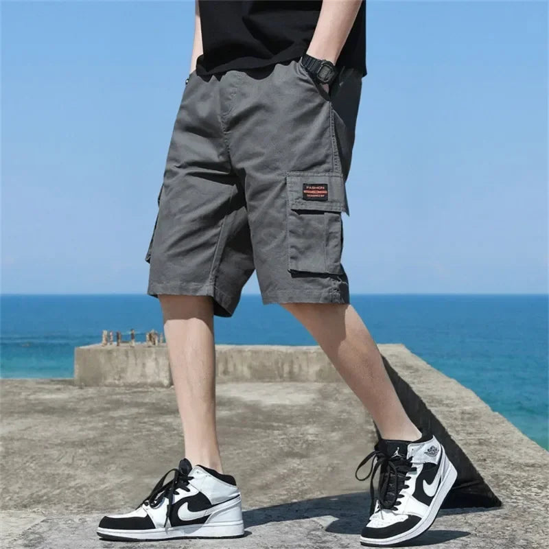 Men Trend Cargo Shorts Men's Letter Print Pocket Shorts Summer New Fashion Casual Straight Shorts Male ropa hombre